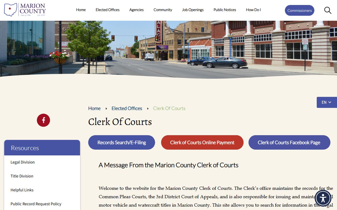 Marion County court records after arrest Clerk of Courts page