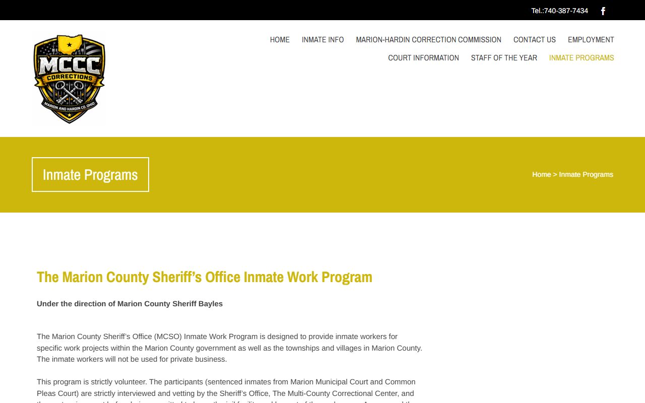 Official MCCC inmate programs page