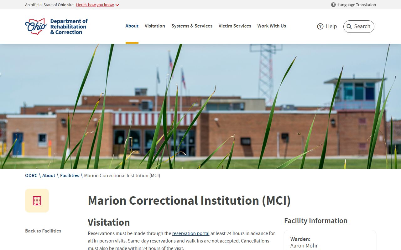 ODRC Marion Correctional Institution facility page