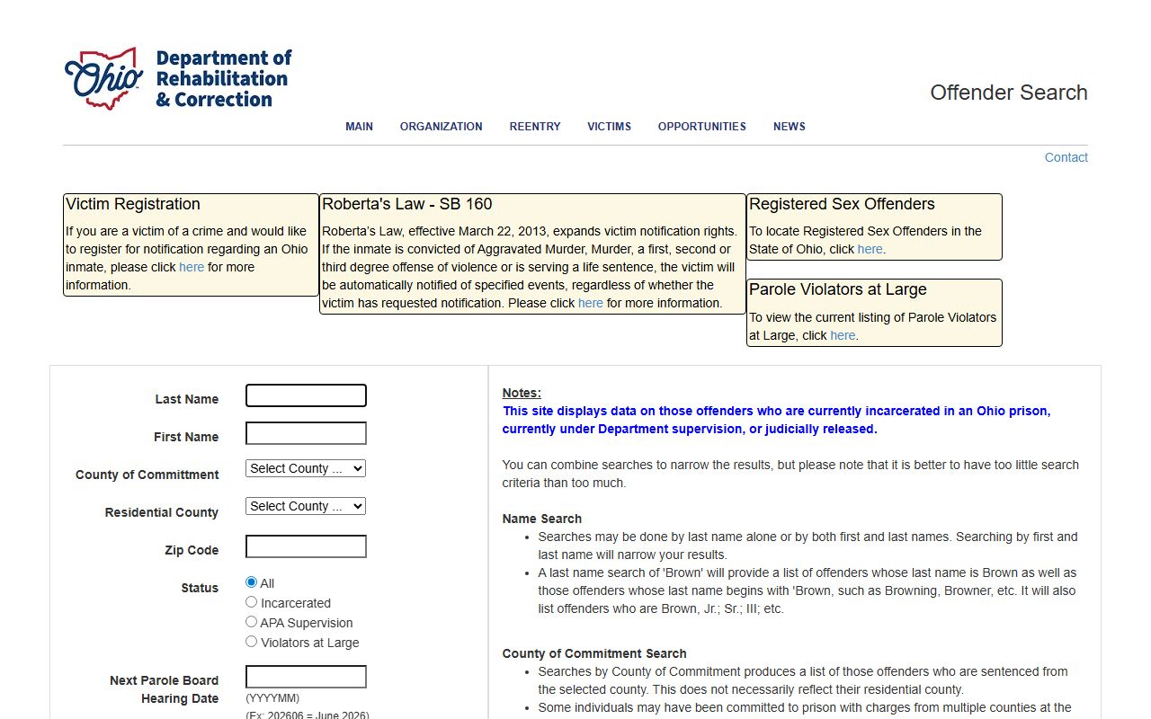 Ohio DRC offender search form