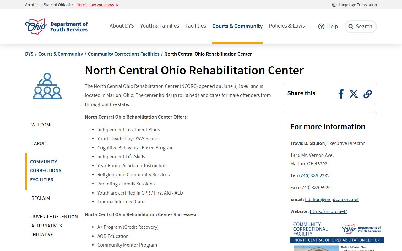 Ohio DYS profile for North Central Ohio Rehabilitation Center